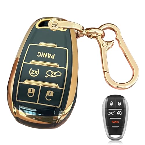 QIXIUBIA Key Fob Cover for Alfa Romeo Giulia Stelvio Tonale 5 Button Keyless Entry Remote for Car Key Protection Accessory (Black-Gold)