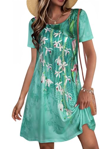 Image of JOLIGAL Summer Dresses for Women Casual Short Sleeve Sundress Scoop Neck Beach T Shirt Dress with Pockets 2026