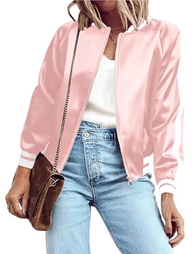 Zeagoo Women Letterman Jackets Satin Bomber Jacket Casual Short Biker Jacket Classic Quilted Coat...