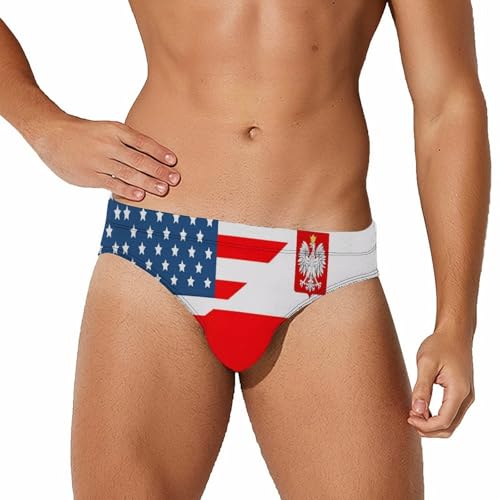 Polish American Flag Mens Swim Briefs Quick Dry Swimming Trunks Training Swimsuit Low Rise Swimwear