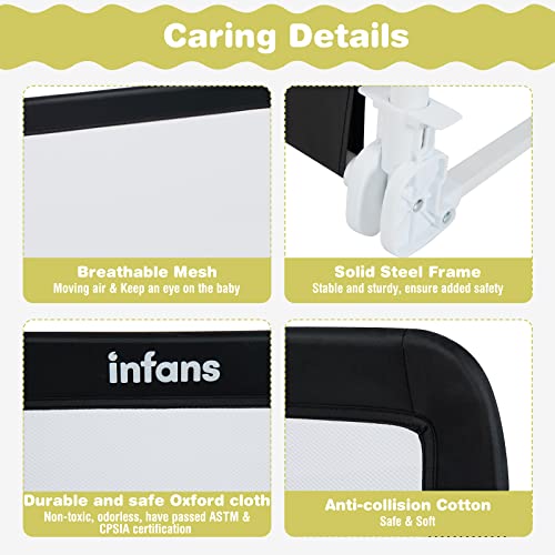 Infans Bed Rails For Toddlers, Foldable Safety Baby Crib Rail Fit For Kids Twin, Extra Long Swing Down Bed Guardrail For Convertible Crib, Queen & King Mattress, Side Bed Guard(1 Pack, Black) #TOP2