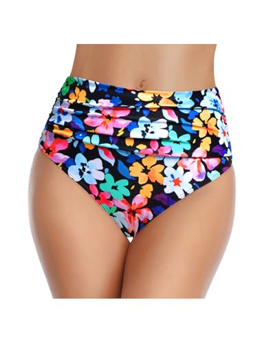 Image of Tempt Me Women's High Waisted Bikini Bottom Tummy Control Ruched Bathing Suit Swim Bottom