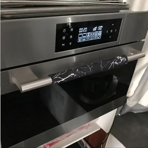 Image of 6 PCS Refrigerator Door Handle Covers Kitchen Appliances Handle Protector Washable Door Cloth Protector Keep Off Smudges, Stain, Wear and Tear, Black Marble White Crack