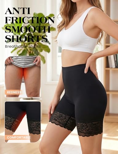 Image of ZENUTA Women Anti Chafing Shorts Under Dress Seamless Slip Shorts Lace Hem No Rolling Breathable Cooling Safety Shorts