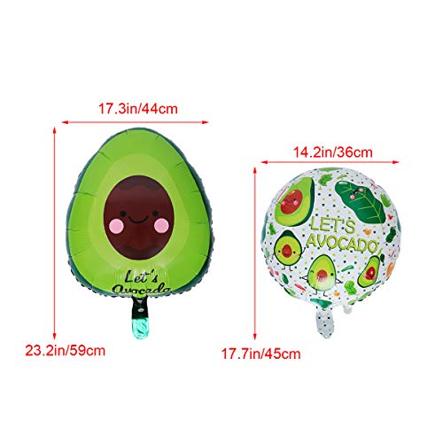 LUOEM 4Pcs Foil Balloons Avocado Pattern Mylar Helium Balloons Birthday Party Decorations (Round2 and Oval2)