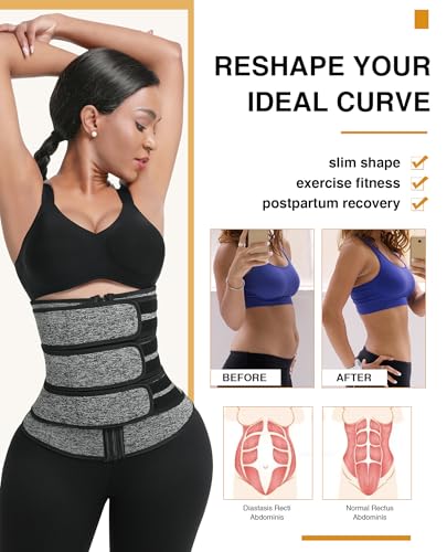 Image of FeelinGirl Neoprene Waist Trainer for Women 3 Straps Tummy Control Workout Corset Cincher Long Torso Trimmer Sauna Belt