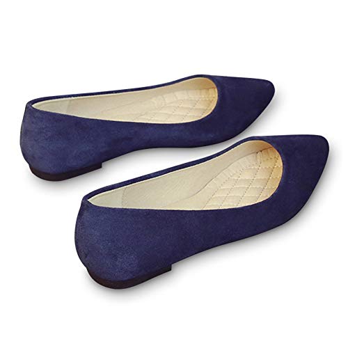 Ztwutang Stunner Women Cute Slip-On Ballet Shoes Soft Solid Classic Pointed Toe Flats 39, 7, P Blue #TOP4