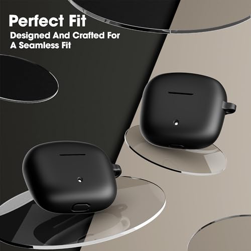 Image of Sounce Earphone Case Cover Compatible for Boat Airdopes 200 Plus, Soft Silicone Skin Case Cover Shock-Absorbing Protective Case with Keychain - Black