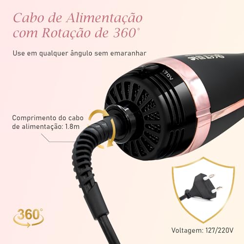 Escova secadora, 3 em 1, Potência de 1000W, Bivolt (ROSA)