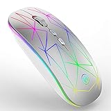 Uiosmuph U18 Kabellose Maus,Funkmaus wiederaufladbar, leise Wireless Mouse Schnurlos Kabellos Optische Maus mit USB Nano Empfänger für PC/Tablet/Laptop und Windows/Mac/Linux(Sliver)