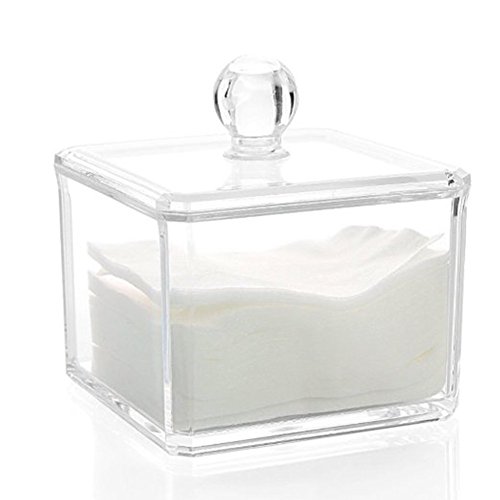 Kamay's Transparent Cotton Ball Pad Swabs Make Up Pads Dispenser Holder Organizer Container with lid Multifunction Acrylic Cosmetic Makeup Organizer (C)