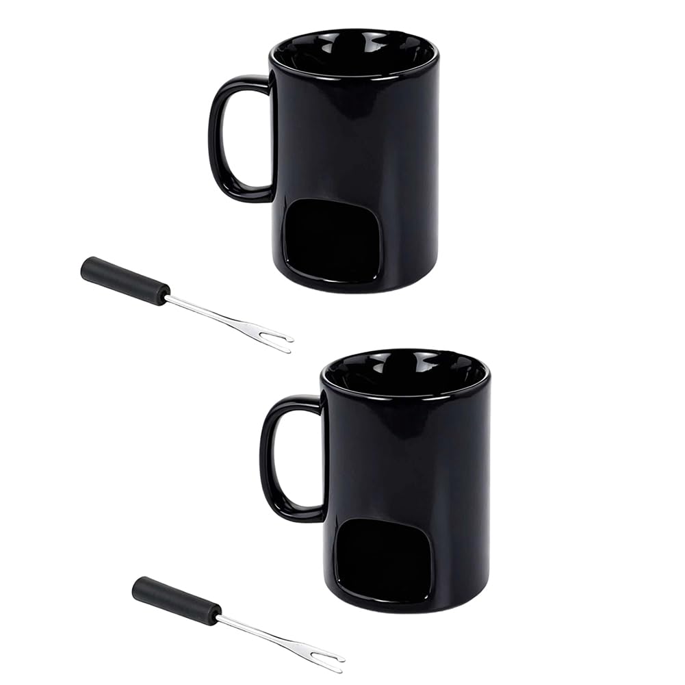 Hndhbfgrt Ceramic for Chocolate or Cheese Fondue Mugs Personal Set Forks and Teaspoons Double Vents Design Tealights
