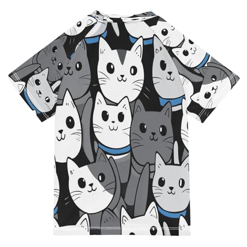 Boys Short Sleeve T-Shirts Cute Cow Cat Black Rashguard Kids Swim Shirts Sun UPF 50+2