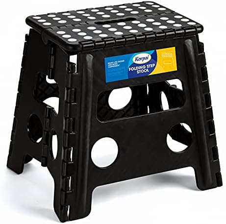 Korpai 13" Folding Step Stool for Adults and Kids Holds Up to 300 lbs,Non-Slip Folding Stools with Portable Handle, Compact Plastic Foldable Step Stool for Bathroom,Bedroom, Kitchen,Black,1PC