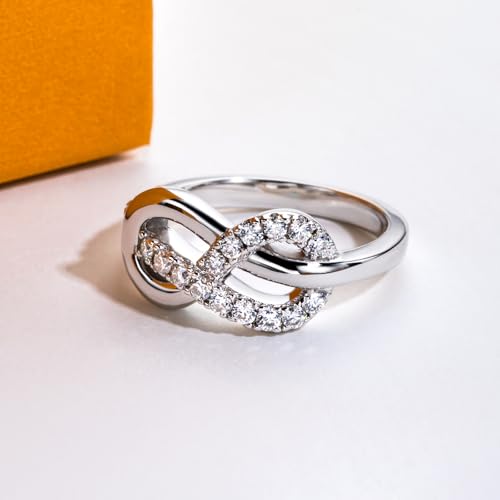 Moissanite Engagement Statement Rings D Color VVS1 Clarity 925 Sterling Silver Double Infinity Love Knot Moissanite Wedding Promise Intertwined Ring for Women with Certificate3