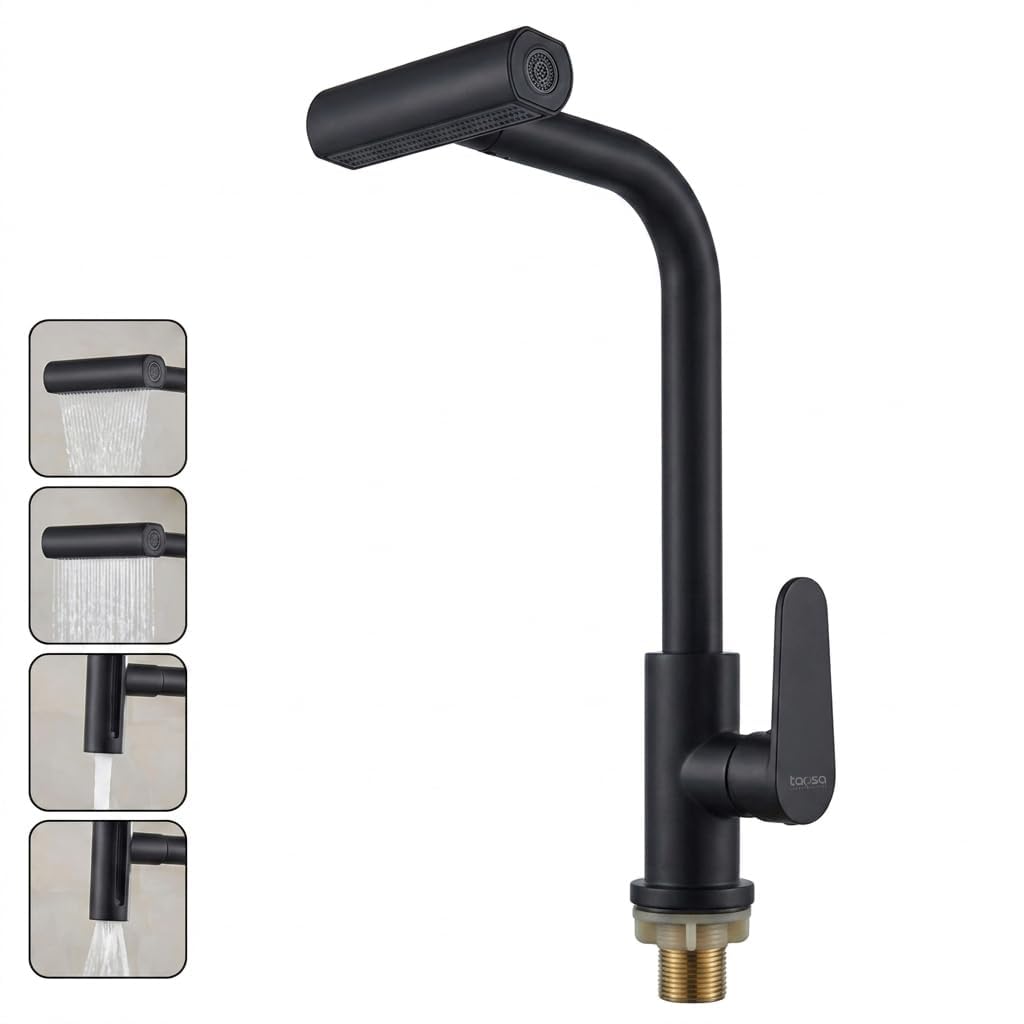 Tapsa Rotatable Kitchen Sink Tap | Four Funcation Kitchen Tap | Kitchen Sink Tap | Kitchen Faucet | Tap for Kitchen Sink | Taps | Wash Basin Tap | Pillar | Swan Neck. (Black)-image-14