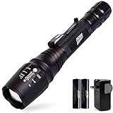 PFSN 6000 k High Lumen Tactical LED Flashlight 5 Modes Rechargeable Flash Light Waterproof Torch Zoomable Lamp with 18650 Battery and Charger Best for Camping Working Hunting Fishing Walking