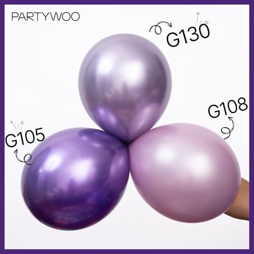 Image of PartyWoo Metallic Purple Balloons 100pcs Different Sizes of 18 12 10 5 Inch Chrome Purple Balloon Arch Kit Garland for Graduation Wedding Baby Shower Princess Birthday Party Decorations Purple-G105