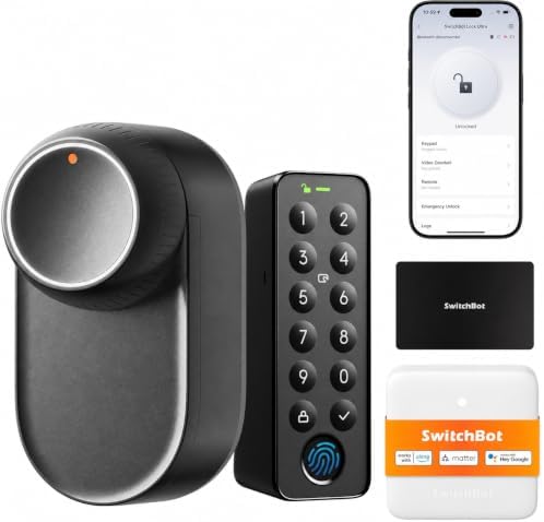 SwitchBot WLAN Smart Lock Ultra mit Fingerabdruck-Entsperrung+NFC-Karte, Elektronisches Türschloss mit Aufladbarem Akku, Öffnen per Fingerprint Passcode, Smartphone, Alexa, Google,