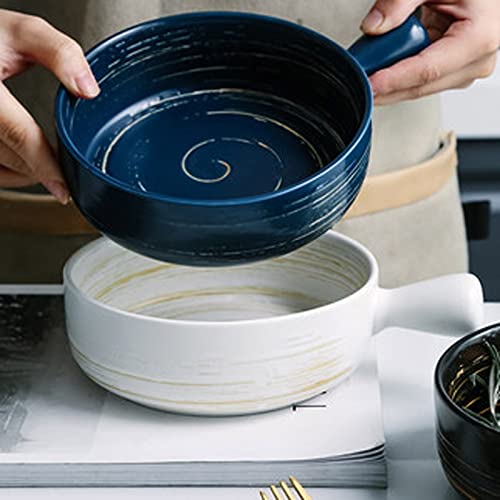CFWSHJ Saladiers Bol de Cuisson en céramique créatif Japonais Peint à la Main, Bol à Salade de Fruits, poignée à Main, Four à Micro-Ondes, Fromage cuit au Four, Bols à Soupe de Cuisine