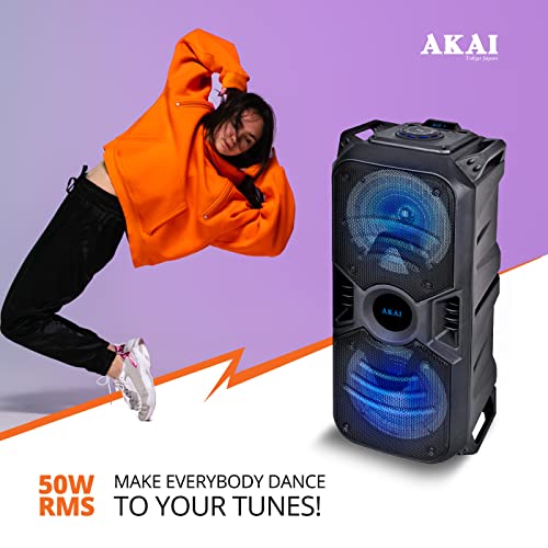 Image of AKAI PartyMate Pro PM-50P | 50W RMS| Karaoke Bluetooth Outdoor Party Speaker with Wireless Mic | 4000mAh Battery Upto 6Hrs Playtime(Black)