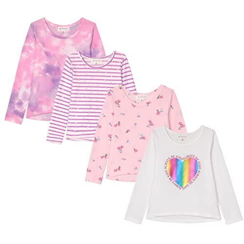 Image of Girls Long Sleeve Fall Graphic Tops, School Sports Tees, 4 Pack Multiple Pattern Tshirts