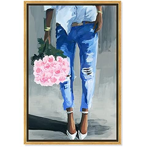 The Oliver Gal Artist Co. Fashion and Glam Framed Wall Art Canvas Prints 'Me and My Bouquet' Outfits Home Décor, 20" x 30", Pink, Blue Cover