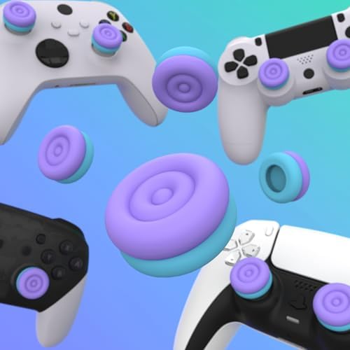 PlayVital Thumbs Cushion Caps Thumb Grips for ps5, for ps4, Thumbstick Grip Cover for Xbox Series X/S, Thumb Grip Cap for Xbox One, Elite Series 2, for Switch Pro Controller - Light Purple & Aqua Blue — view 4
