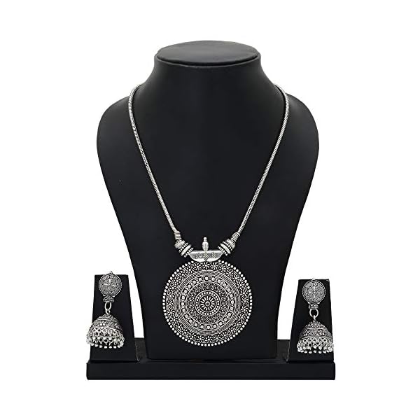 Sasitrends Oxidised German Silver Pendant Necklace with Earrings for Women and Girl's - Image 4