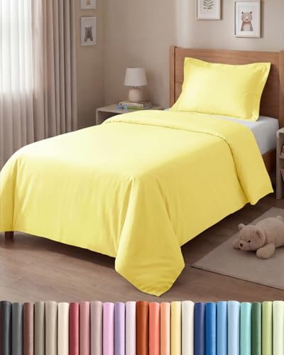 Image of Duvet Cover Twin /Twin XL Size Set - Extra Soft Twin /Twin XL Duvet Cover 68 inch x 90 inch with 1 Pillow Sham for Women, Men, Kids & Teens - Comfy, Easy-Care & Fade Free with Zipper Closures and Ties (Yellow)