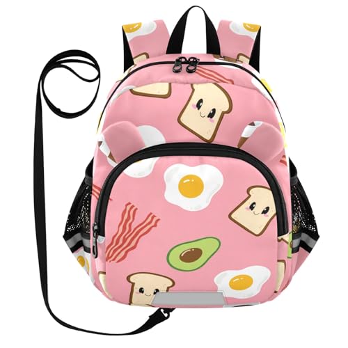 Breakfast Avocado Bacon Toast Toddler Harness Backpack for Boys Girls 3-6 Years Kids Backpack with Anti Lost Safety Leash Baby Harness Bookbag for Walking Travel Preschool