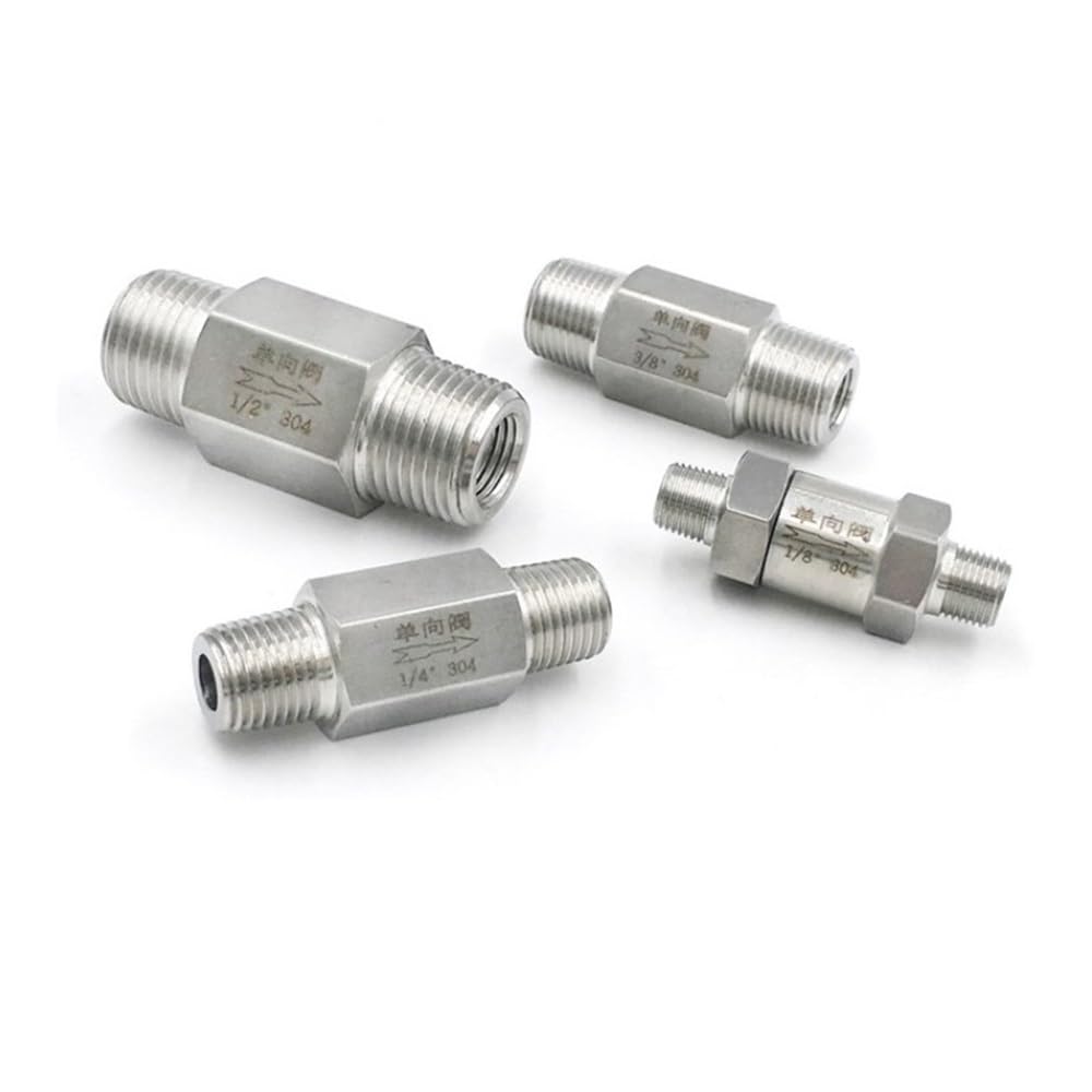 PAKMEZ 1/8" 1/4" 3/8" 1/2" 3/4 Equal Male Check Valve Non One Way 304 Stainless Steel Water Gas Oil(1/2")