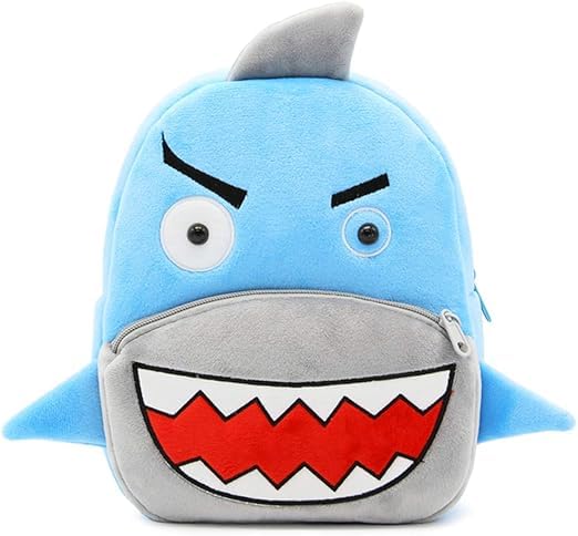 Generisch Kinder-Rucksack für Jungen und Mädchen - Kuscheliger Cartoon-Tier-Plüschrucksack, Leicht und Bequem, Belastungsreduzierung, Ideal für Kindergarten und Vorschule, 26x24x10 cm (Hai)