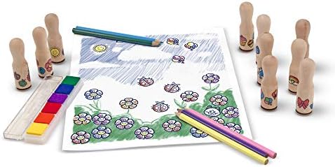 Melissa & Doug Wooden Handle Stamp Set with Colouring Pencils for Children, Arts and Crafts for Kids Age 4+, Wooden Stamps for Kids, Toys for Boys & Girls Gifts, Kids Art Set Gift for 4 Year Old