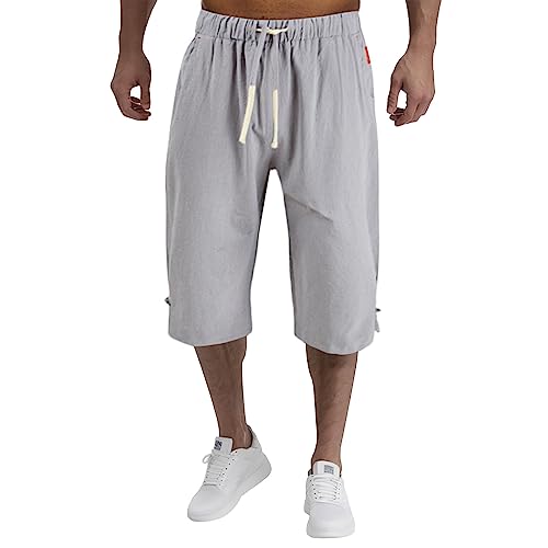 Kurze Hosen Herren Sommer Männer 3 4 Hose 3/4 Stretch Sport Shorts Cargohose Outdoor Cargo Atmungsaktiv Sporthose Herren-Shorts Wanderhose,Grau,L
