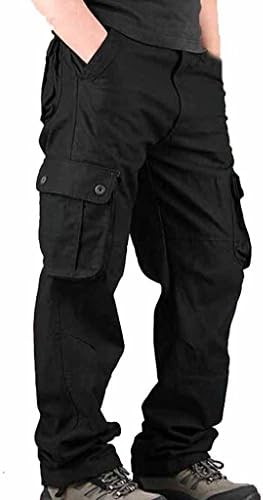 Men's Outdoor Casual Loose Multi Pocket Cargo Pants Solid Military Athletic-Fit Trousers by Summer US Black 36