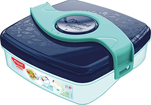 Maped Picnik Origins - Boîte à Goûter Compacte pour Enfants - Ouverture et Nettoyage Facile - Plastique Sans BPA ni Phtalates - Bleu vert - 520ml