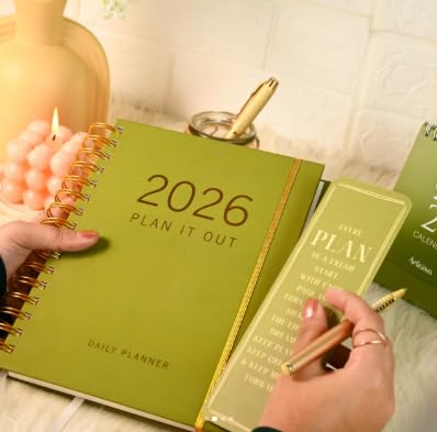 Image of Sage Edition Planner with Bookmark | Planner Set Includes A5 Journal (22x17 cm) 228 Pages | 120 GSM | 250+ Stickers | Bookmark with Cover Box (The Sage Edition, Aesthetic Series)