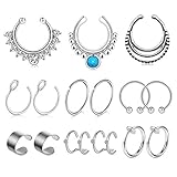 Diseño clásico y elegante: color sólido con un bonito diseño, incluye doble puños, pendientes en forma de C con aros, anillos en forma de C, anillos con aro en tabique, aro con aretes de falso cartílago, anillos con estilos de circonia, puede elegir el estilo según su estado de ánimo y diario vestir