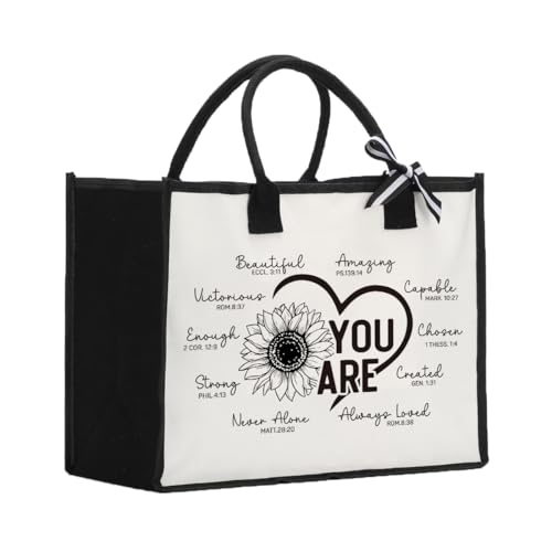 BQXS Bible Christian Tote Bag for Women, Sunflower Religious Gifts, Reusable Canvas Waterproof Grocery Shopping Beach Bag With Inner Pocket