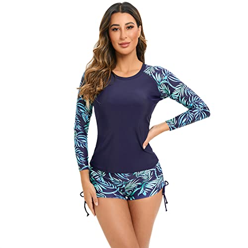 Rash Guard manches longues maillot de bain deux pièces tankini couvrant imprimé floral M