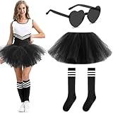 Tutus for Women Adult,5 Layered Tulle Neon Tutu Tulle Skirt with Tube Socks & Sunglasses for Women Running Party Ballet Dance (US, Waist, 30, Short, Black)