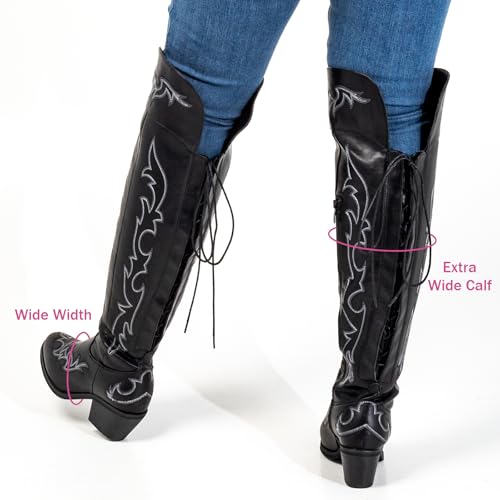 SheSole Thigh High Cowboy Boots for Women Wide Calf - Comfort Fit Over The Knee Cowgirl Boots with Almond Toe & Western Embroidery for Stability3