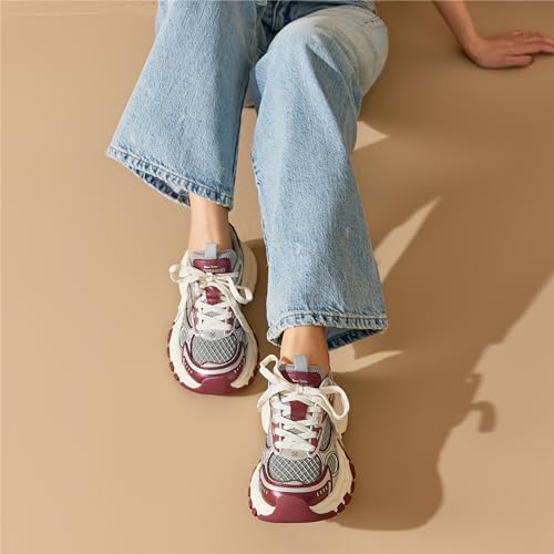 Image of BEAU TODAY Women's Walking Shoes, Chunky Platform Fashion Sneakers for Women, Comfortable Casual Lightweight Lace-up Gym Workout Athletic Tennis Shoes