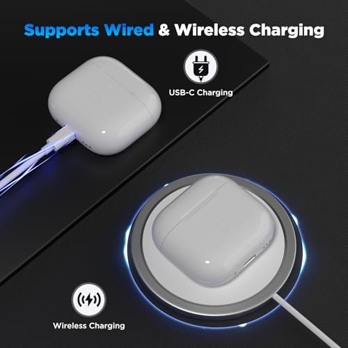 Image of Wireless Charging Case Replacement, Qi-Certified Charger Case for AirPods 4, Bluetooth Pairing Sync Button, 600 Mah Built-in Battery, White.