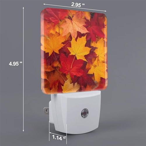 Image of Autumn Maple Leaves Night Light Set of 2, Fall Thanksgiving Auto Sensor LED Dusk-to-Dawn Nightlights, Plug-in Sensor Lamp for Bedroom Bathroom Kitchen Hallway Stairs Decorative