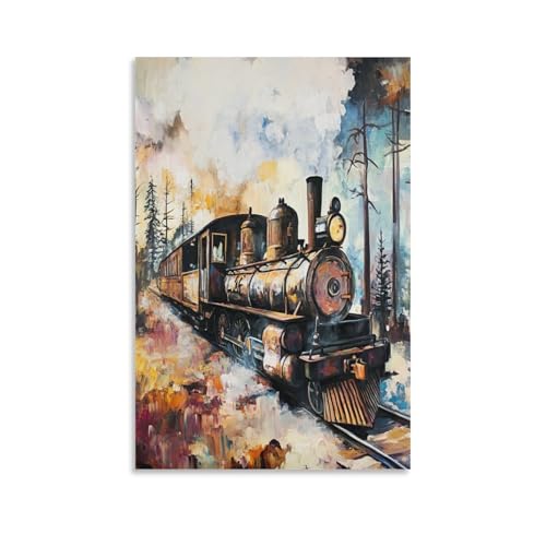 Toile train à vapeur œuvre d'art murale salon design 50x75cm