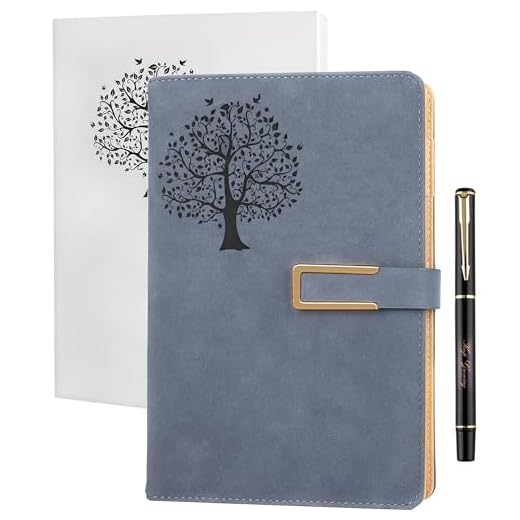 Fanery sue Tree of Life Refillable Writing Journal for Women&Men Faux Leather Hardcover Notebook A5 College Ruled 200 Lined Pages Lay-Flat Personal Diary with Pen&Magnetic Buckle (Tree of Life-Blue)