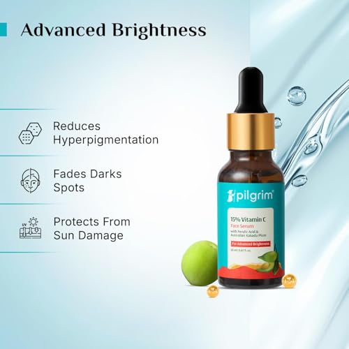 Image of Pilgrim 15% Vitamin C Serum 20 ml for Glowing Skin with Ferulic Acid & Kakadu Plum | Advanced Dark Spot Corrector, Hyperpigmentation & Brightening Face Serum | For All, Combination, Normal Skin