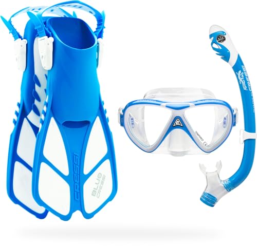 Cressi Youth Snorkel Set para Niños de 3 a 8 años - Aletas Cortas Ajustables, Máscara de Silicona, Snorkel Seco - Mini Bonete Pro Dry Set